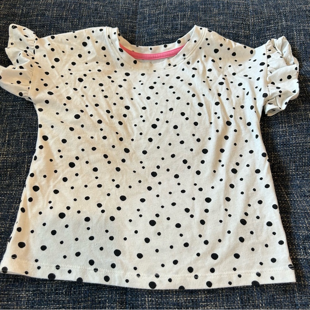 ☀️ 3/$15 Cat & Jack Ruffle Sleeve Polka Dot Short Sleeve Tee Shirt White Black